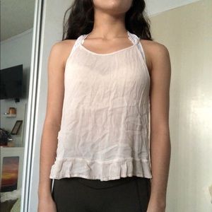 Oatmeal colored top with open lace back